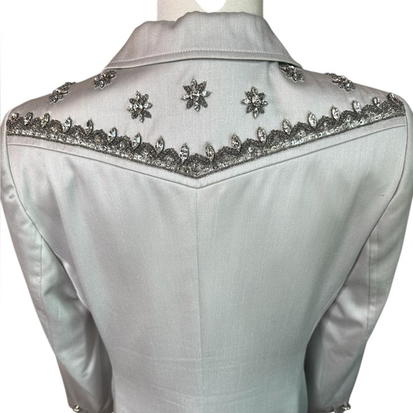 Escada Silver Blazer with Notched Lapel Rhinestone Embellishments Size 40 - Picture 4 of 9